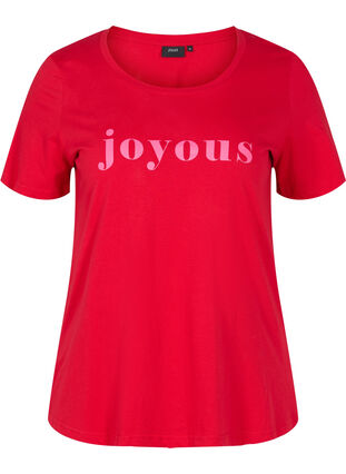 Kurzärmeliges Baumwoll-T-Shirt mit Textdruck, Chinese Red, Packshot image number 0