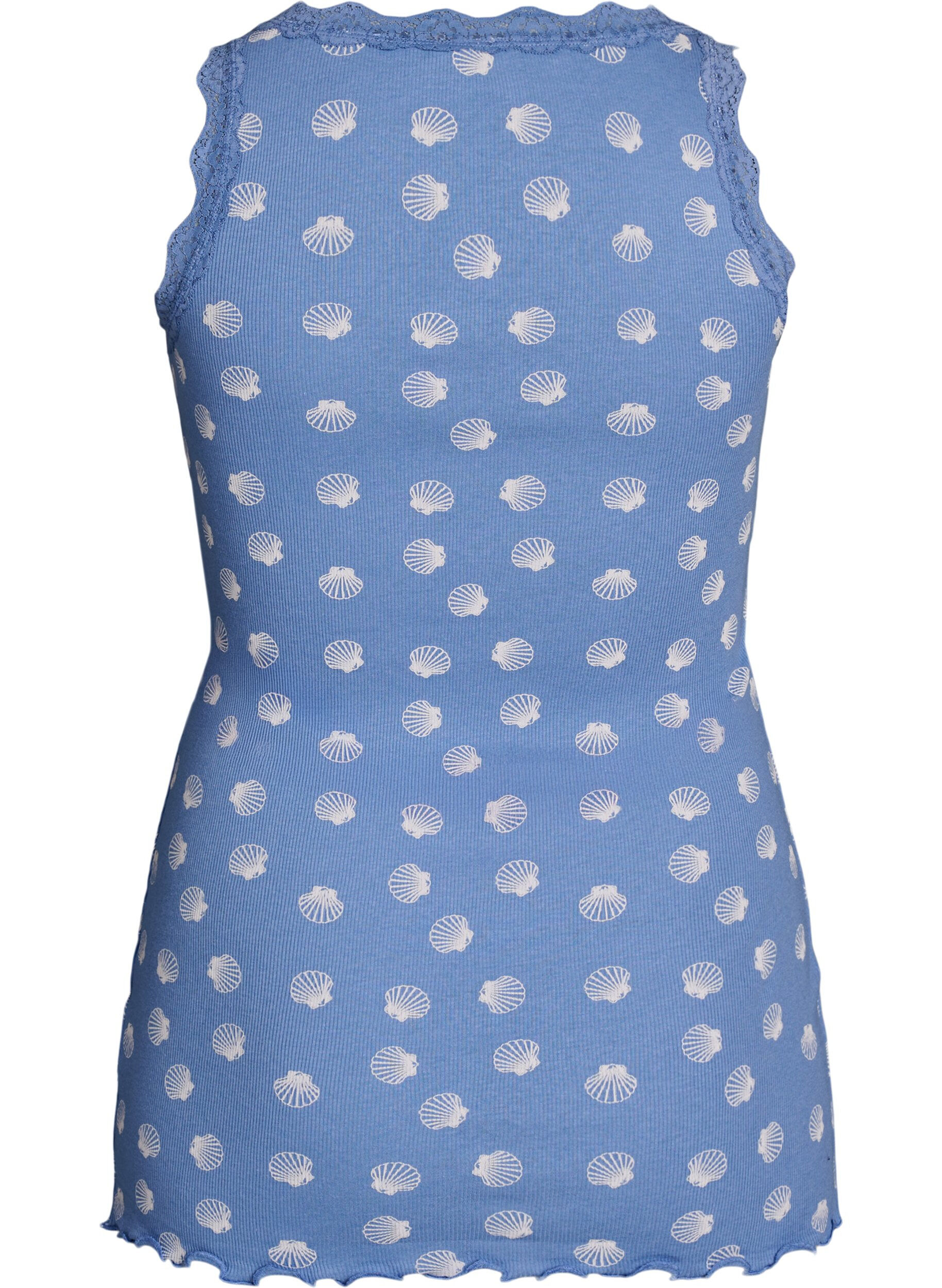 ZizziOberteil mit Aufdruck und Spitzenborte, Blau, Packshot image number 1