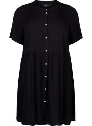 A-Linien-Kleid aus Viskose mit kurzen Ärmeln, Black, Packshot image number 0