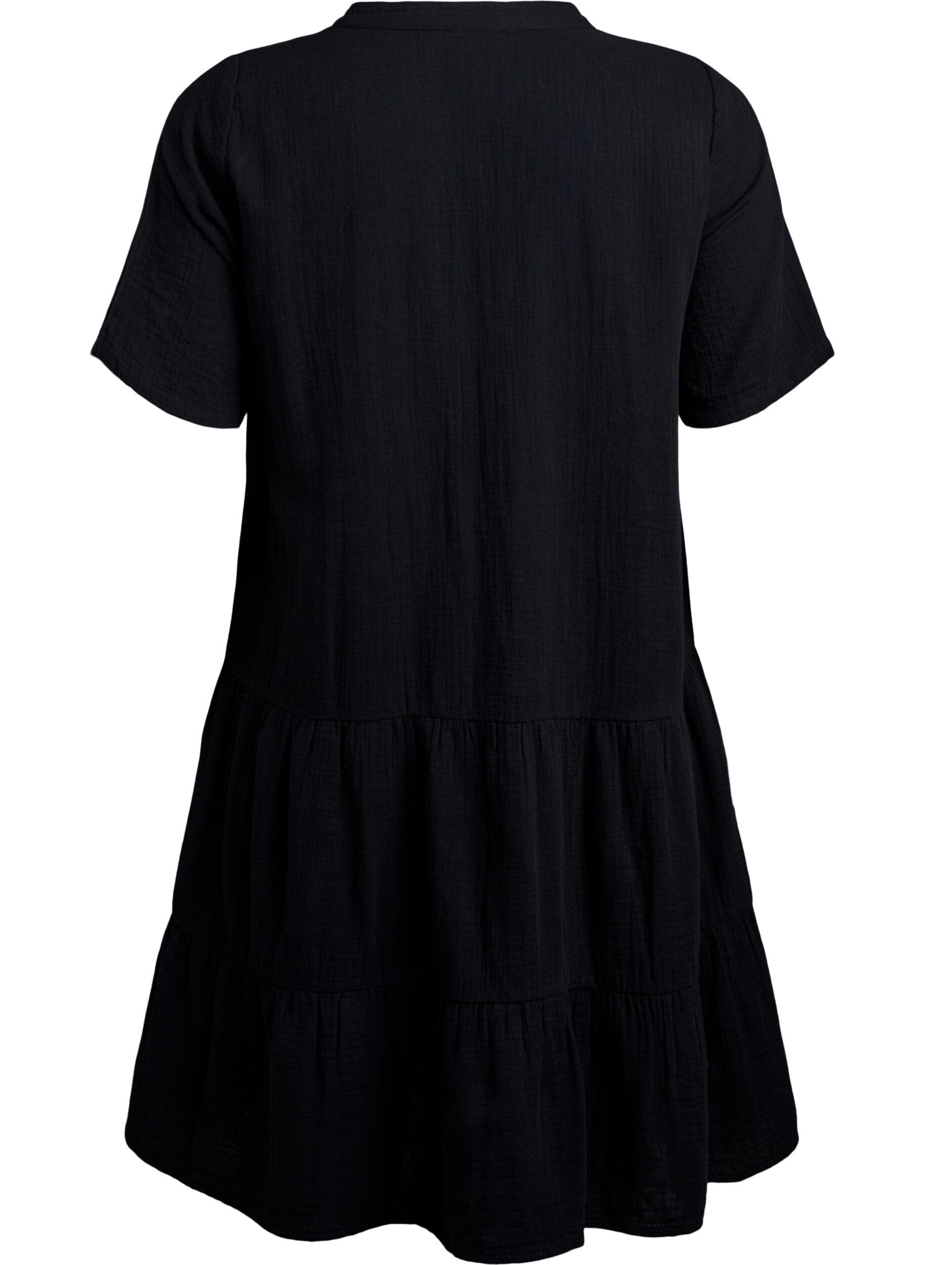 ZizziKurzes A-Linien-Kleid aus Baumwollmusselin, Schwarz, Packshot image number 1
