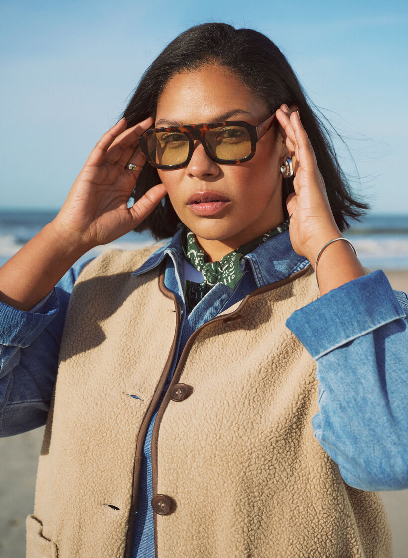 Weste aus Teddyfleece mit kontrastfarbenen Details, Beige, Image image number 0