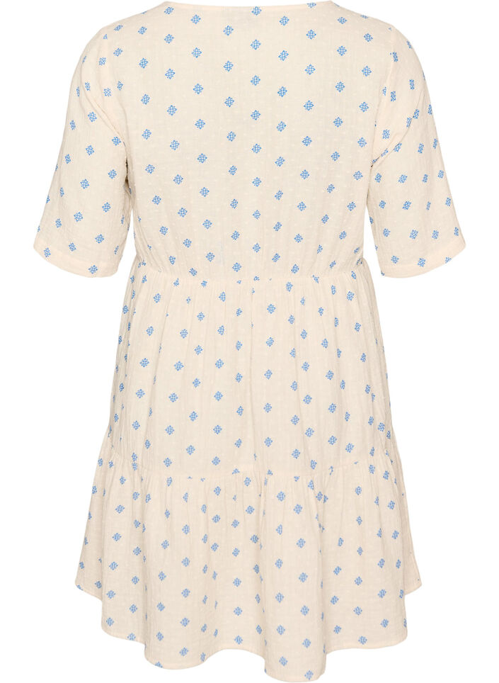 Bedrucktes Kleid aus Baumwolle mit Gummizug in der Taille, Beige, Packshot image number 1