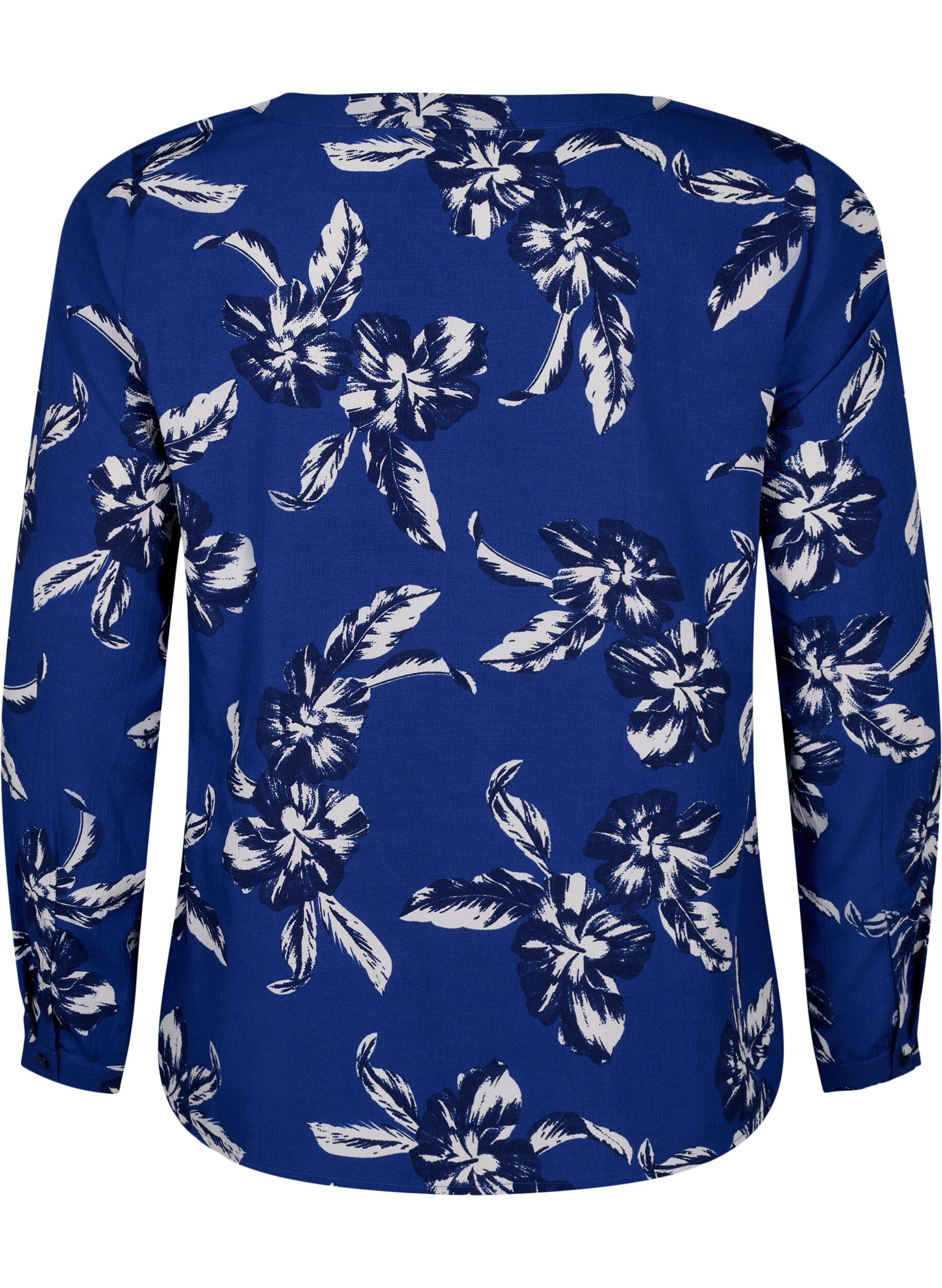 ZizziFLASH &ndash; Lang&auml;rmlige Bluse mit Druck, Navy Blazer Flower, Packshot image number 1