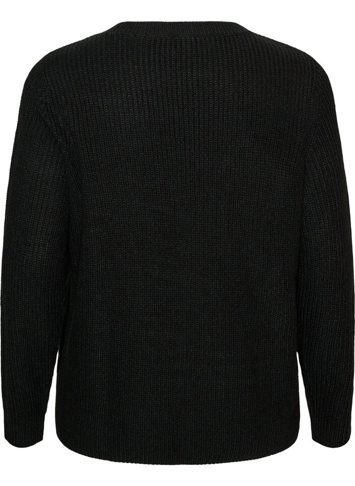 Strickbluse mit Rippstruktur und Knopfdetails, Schwarz, Packshot image number 1
