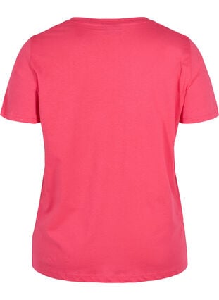 Kurzarm T-Shirt aus Baumwolle mit Aufdruck, Raspberry TEXT, Packshot image number 1