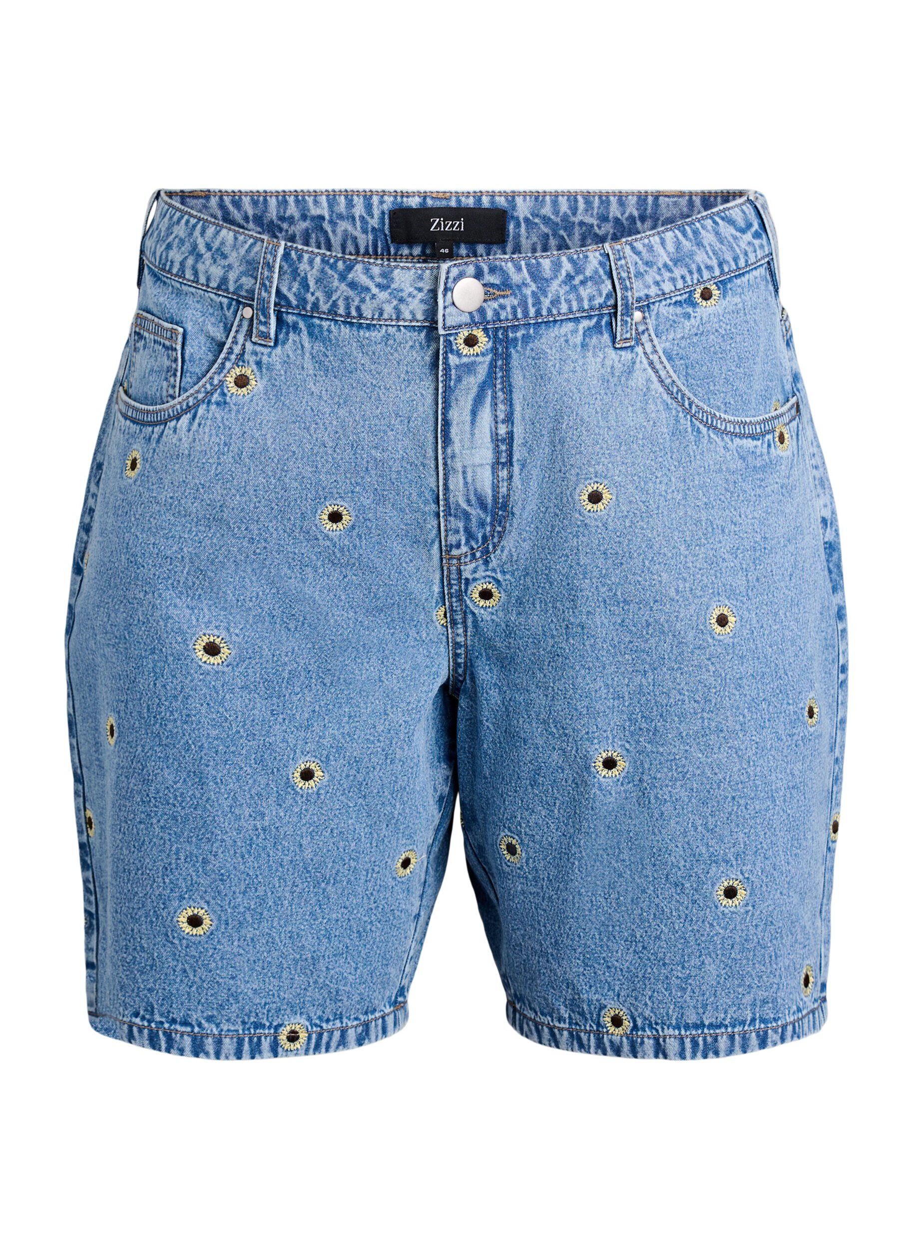 ZizziDenim-Shorts mit aufgestickten Blumen, Blau, Packshot image number 0
