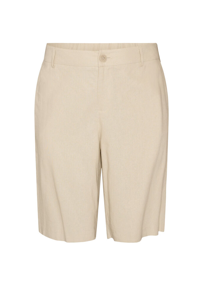 Hoch taillierte Bermudashorts aus Leinen und Viskose, Beige, Packshot image number 0