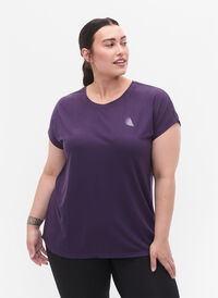 Kurzarm Trainingsshirt, Purple Plumeria, Model