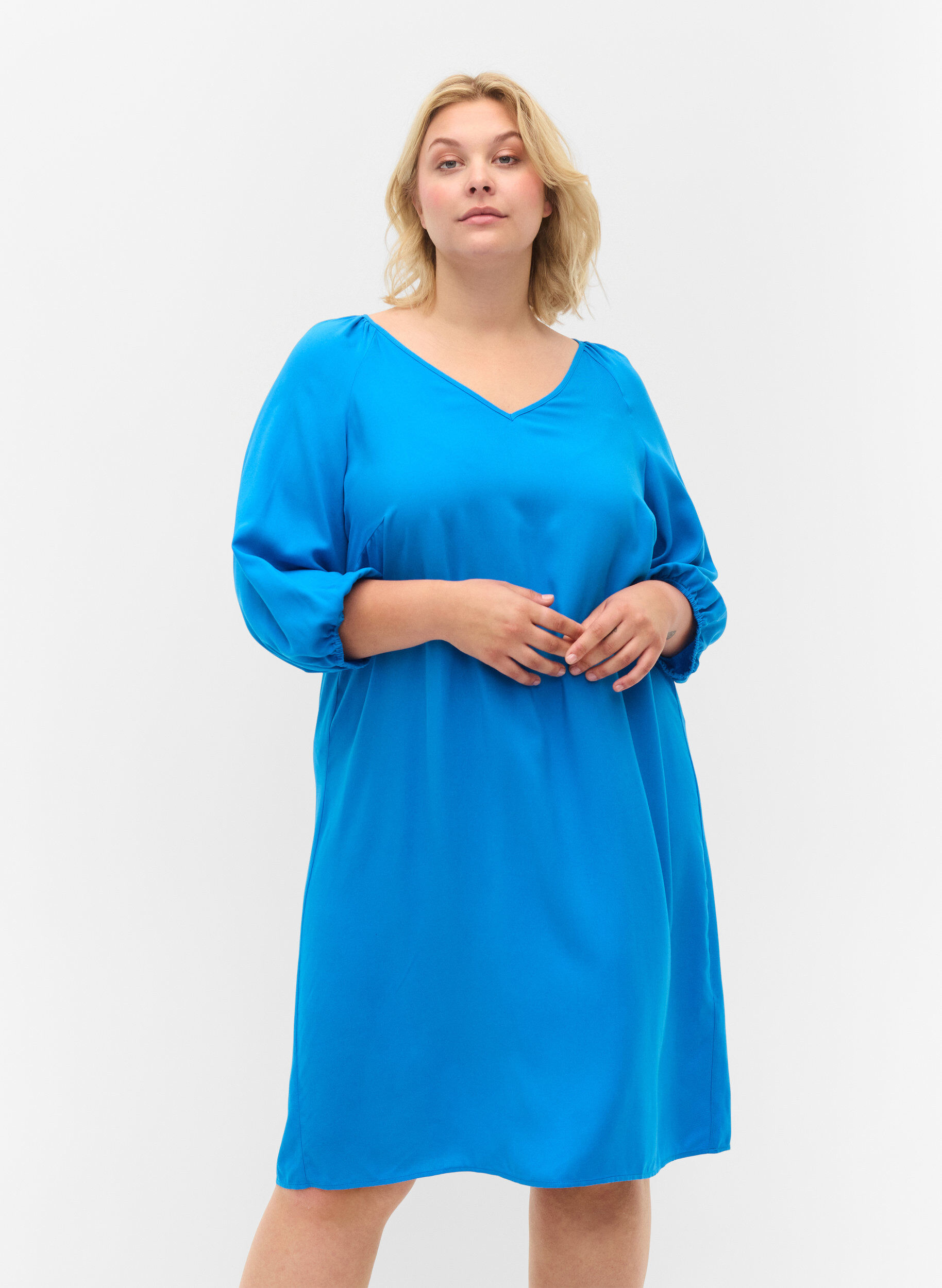 ZizziViskosekleid mit V-Ausschnitt, Indigo Bunting, Model image number 0