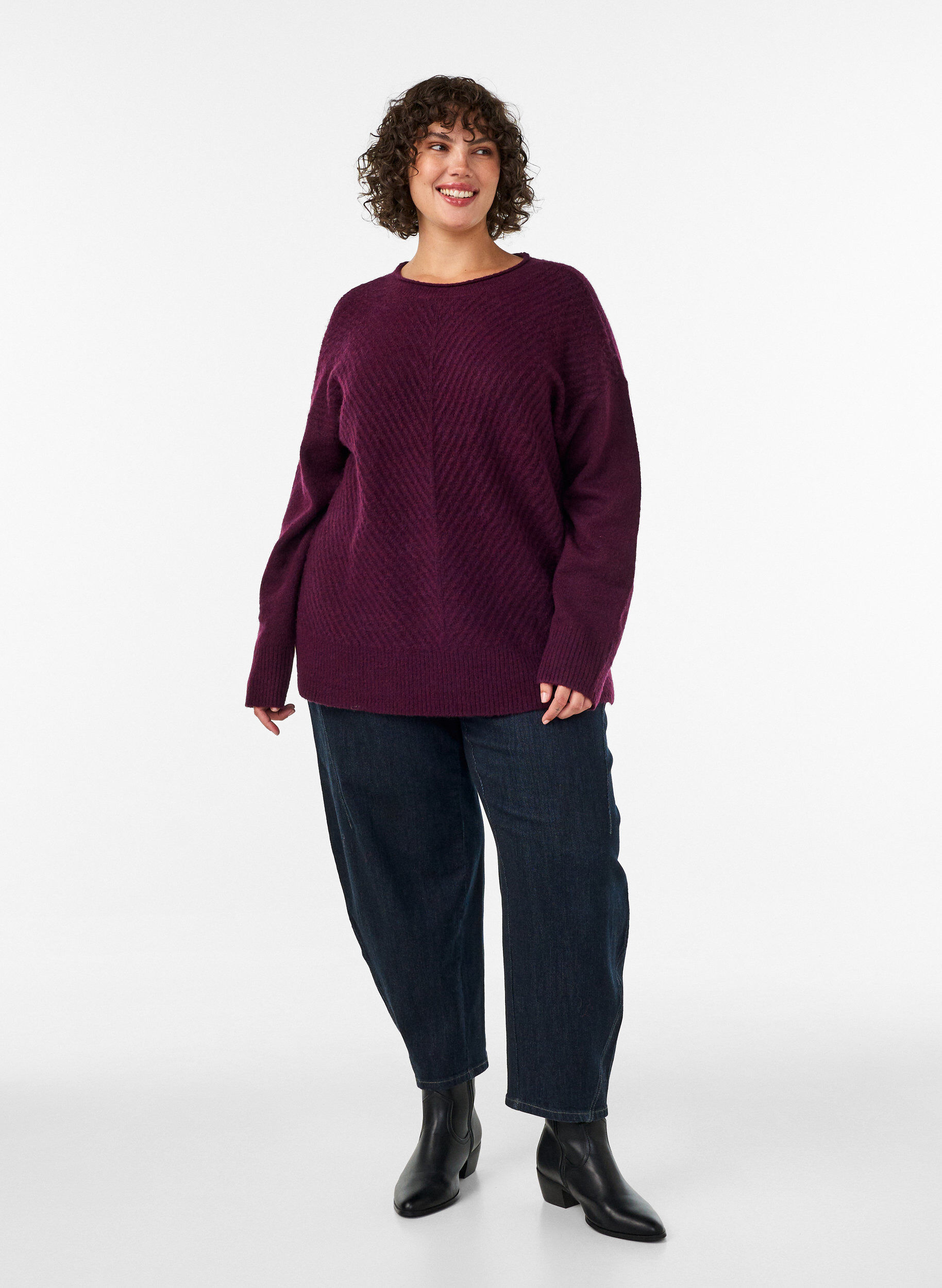 ZizziStrickbluse mit V-f&ouml;rmigem Rippenmuster und Schlitzen, Rot, Model image number 1