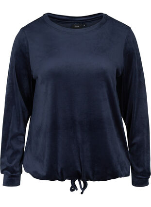 Langarm Velours-Bluse mit Bindedetail, Navy Blazer, Packshot image number 0