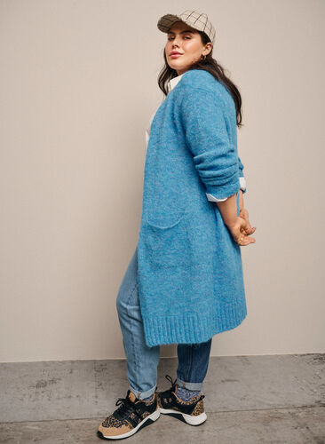 Lange Strickjacke mit Wolle und Taschen, French Blue, Image image number 0