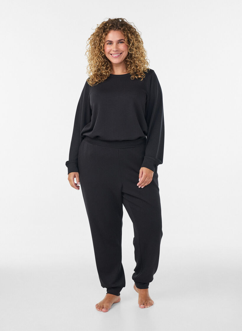 Jerseyhose mit hoher Taille und Taschen, Schwarz, Model image number 0