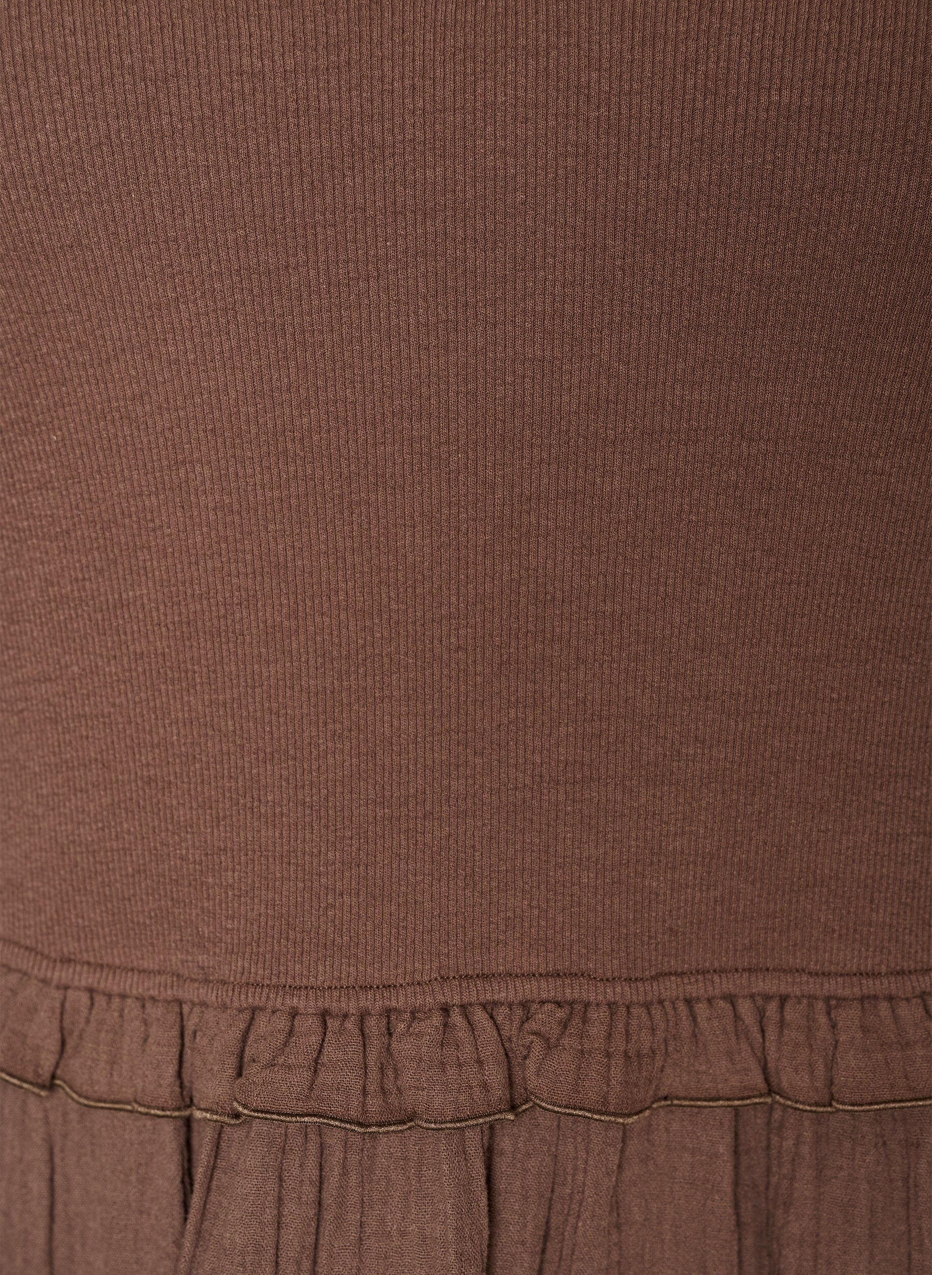 Zizzi&Auml;rmelloses Midikleid aus Baumwolle mit Ripp und Musselin, Braun, Packshot image number 2