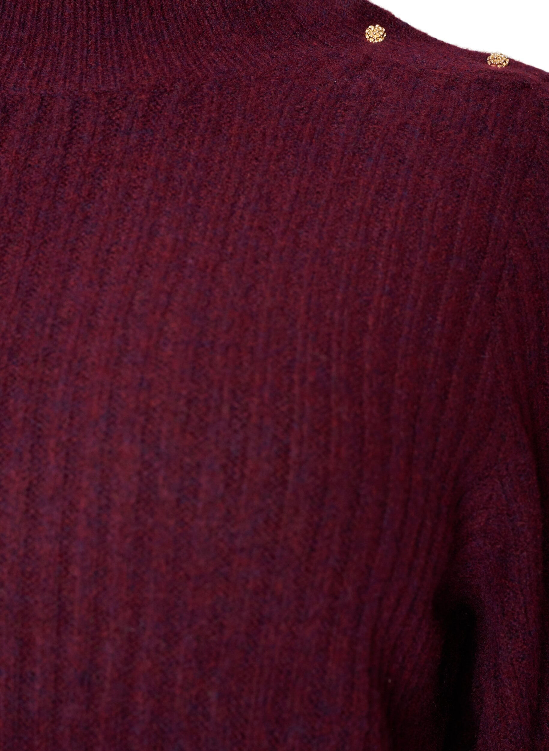 ZizziPullover aus Rippstrick mit Puff&auml;rmeln und Kn&ouml;pfen, Dunkles Bordeaux, Packshot image number 2