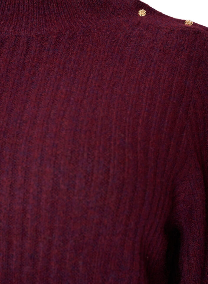 Pullover aus Rippstrick mit Puff&auml;rmeln und Kn&ouml;pfen, Dunkles Bordeaux, Packshot image number 2