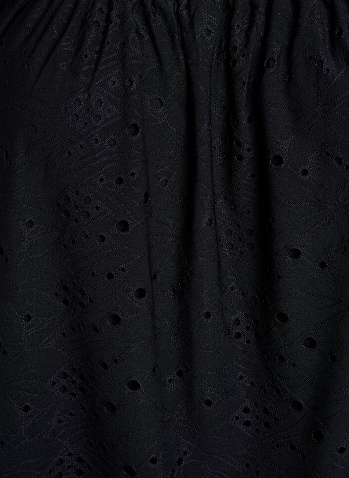Bluse mit kurzen Puffärmeln und Lochmuster, Schwarz, Packshot image number 2