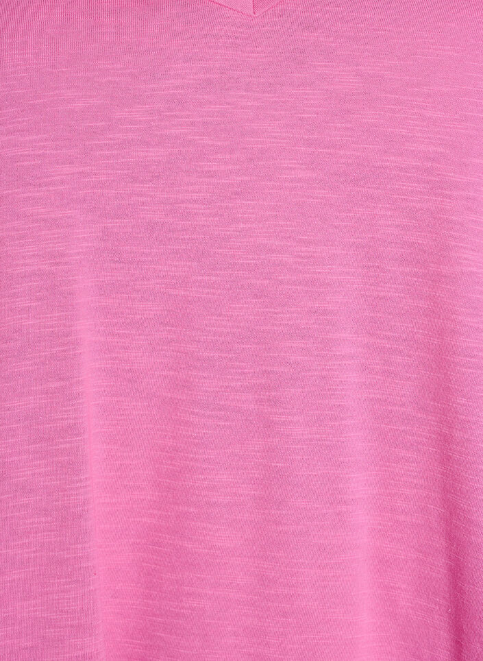 Kurz&auml;rmeliges Basic T-Shirt mit V-Ausschnitt, Pink, Packshot image number 2