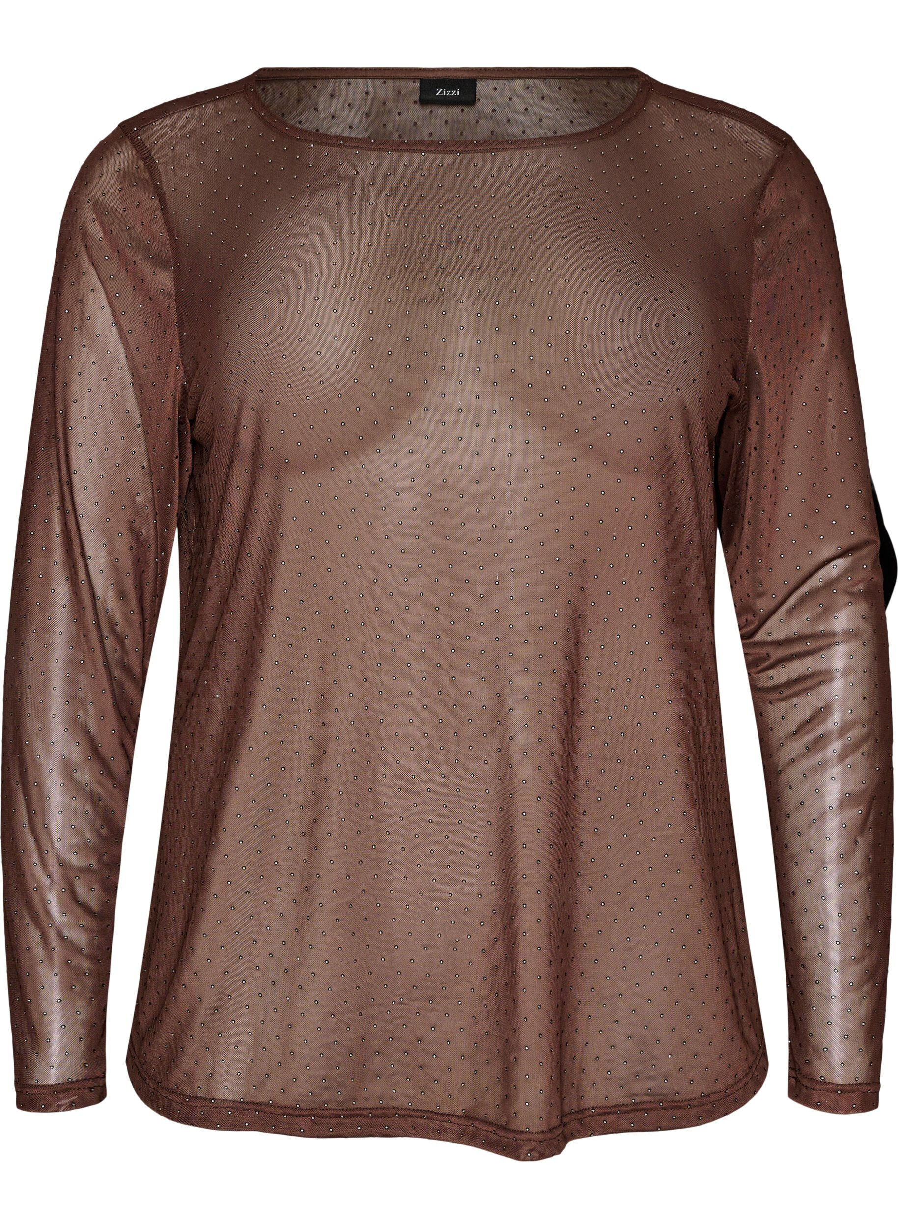 Transparente Bluse aus Mesh mit Strasssteinen