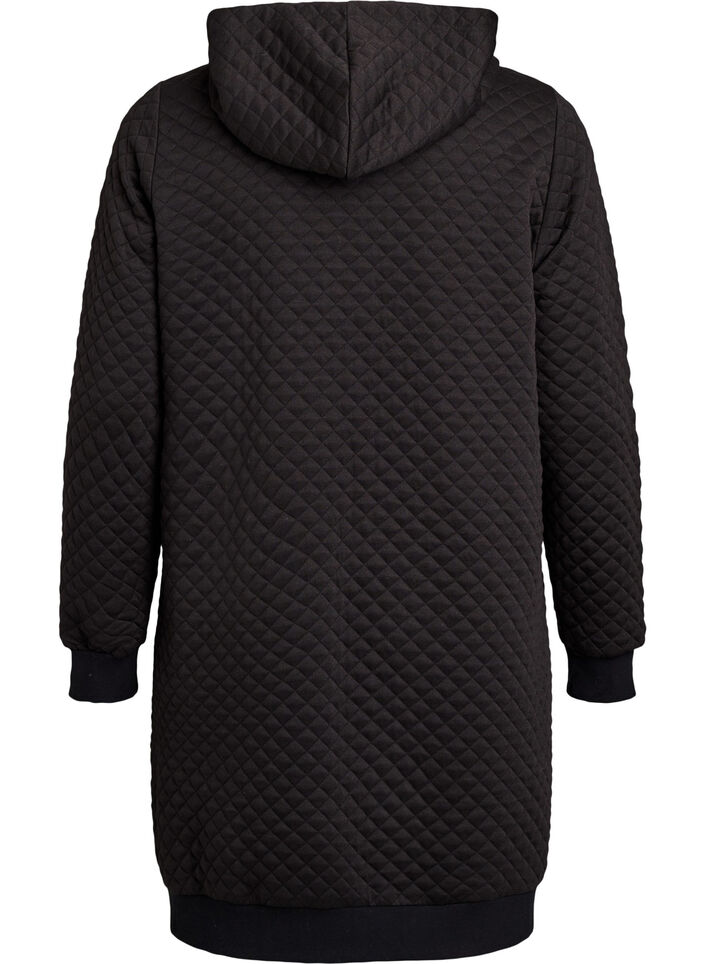 Lange gesteppte Kapuzenjacke mit Rei&szlig;verschluss und Taschen, Schwarz, Packshot image number 1