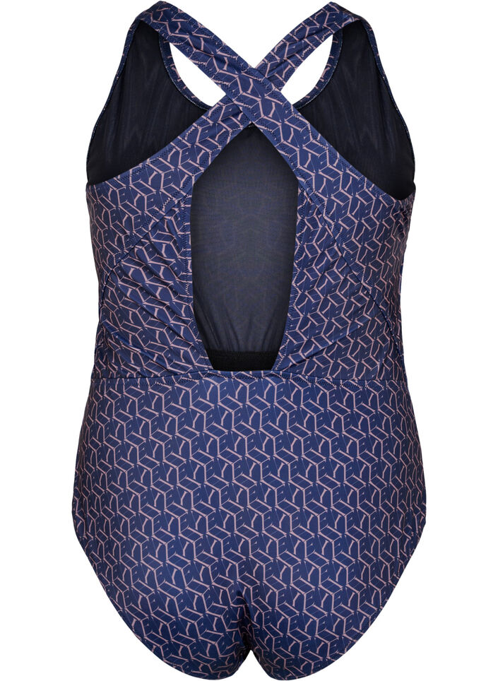 Badeanzug mit Print und Kreuz am Rücken, Text Print, Packshot image number 1