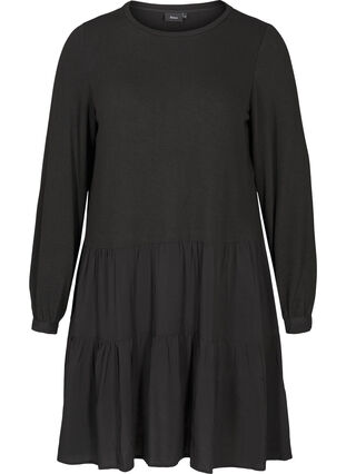 Langarm Kleid mit A-Linie, Black, Packshot image number 0
