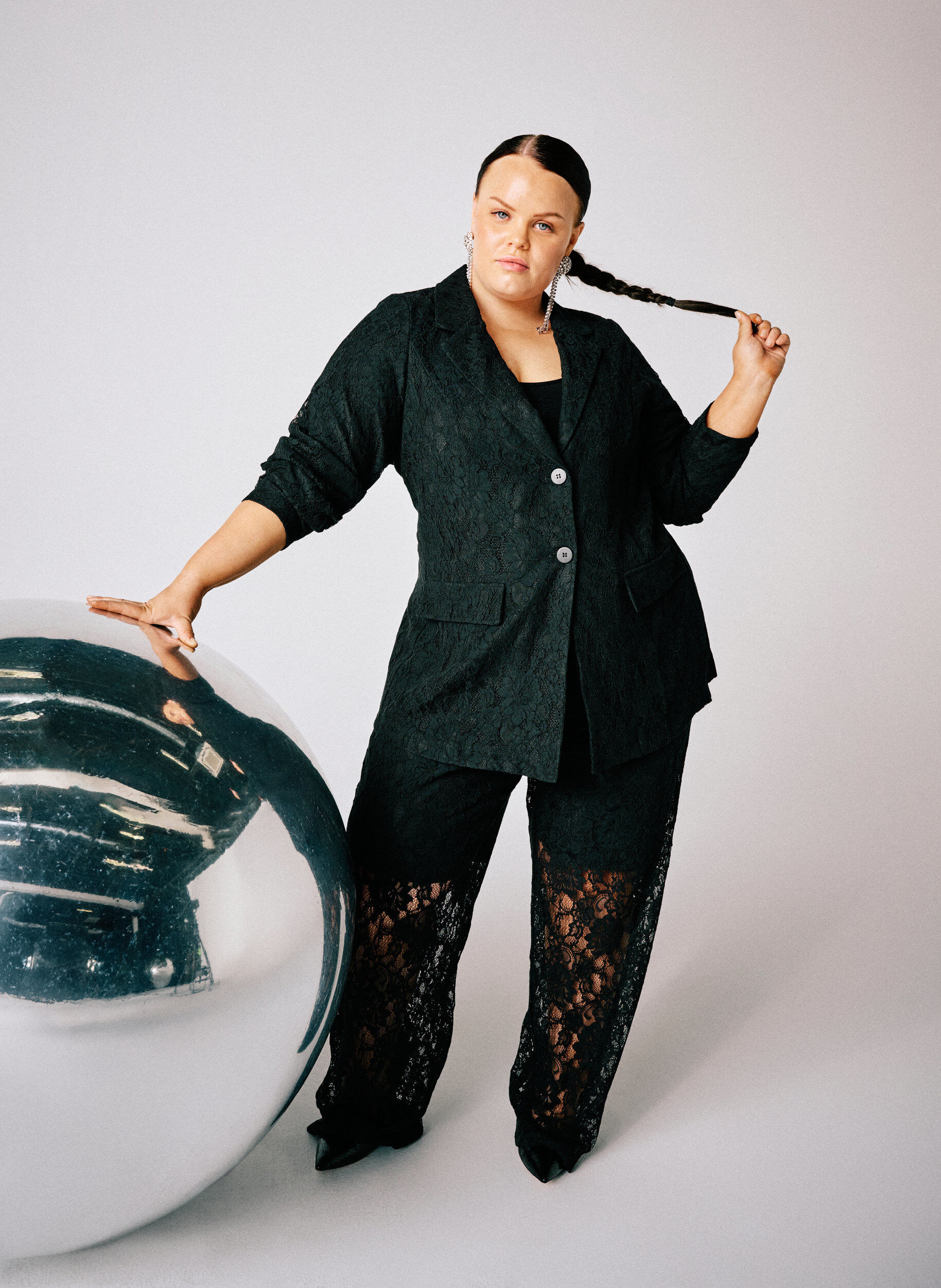 ZizziSpitzenblazer mit Knopfverschluss, Schwarz, Image image number 0