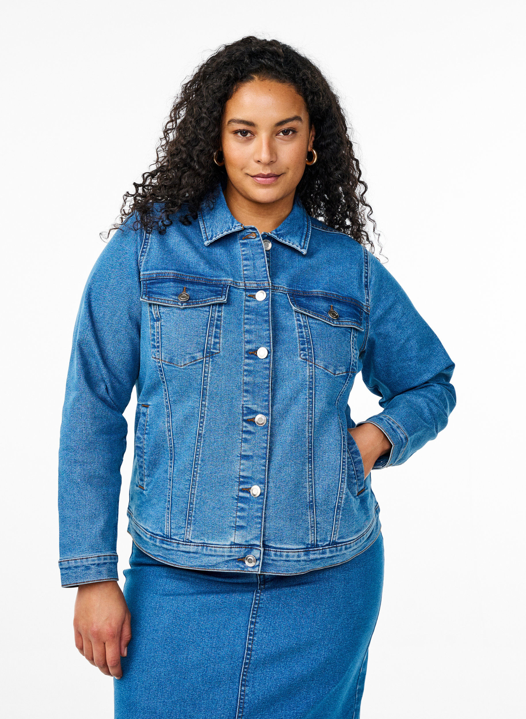 ZizziDenim-Jacke aus elastischer Baumwollmischung, Blau, Model image number 0