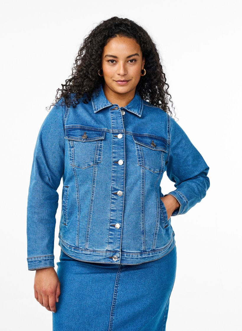 Denim-Jacke aus elastischer Baumwollmischung, Blau, Model image number 0