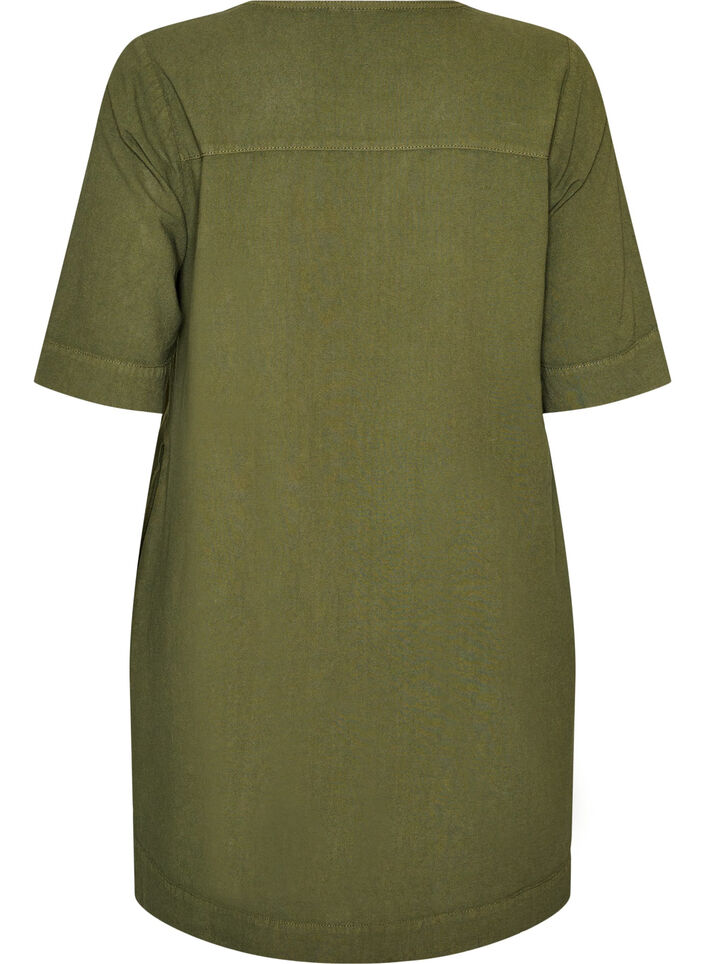 Kleid aus Baumwolle mit kurzen &Auml;rmeln und Taschen, Gr&uuml;n, Packshot image number 1