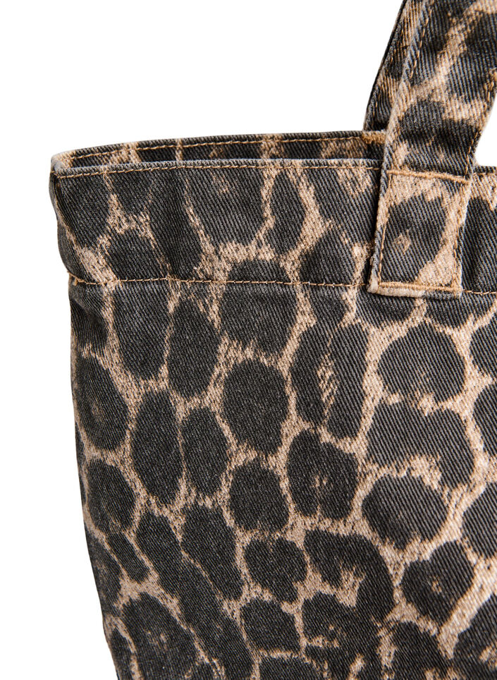 Denim Shopper mit Leopardenmuster, Braun, Packshot image number 2
