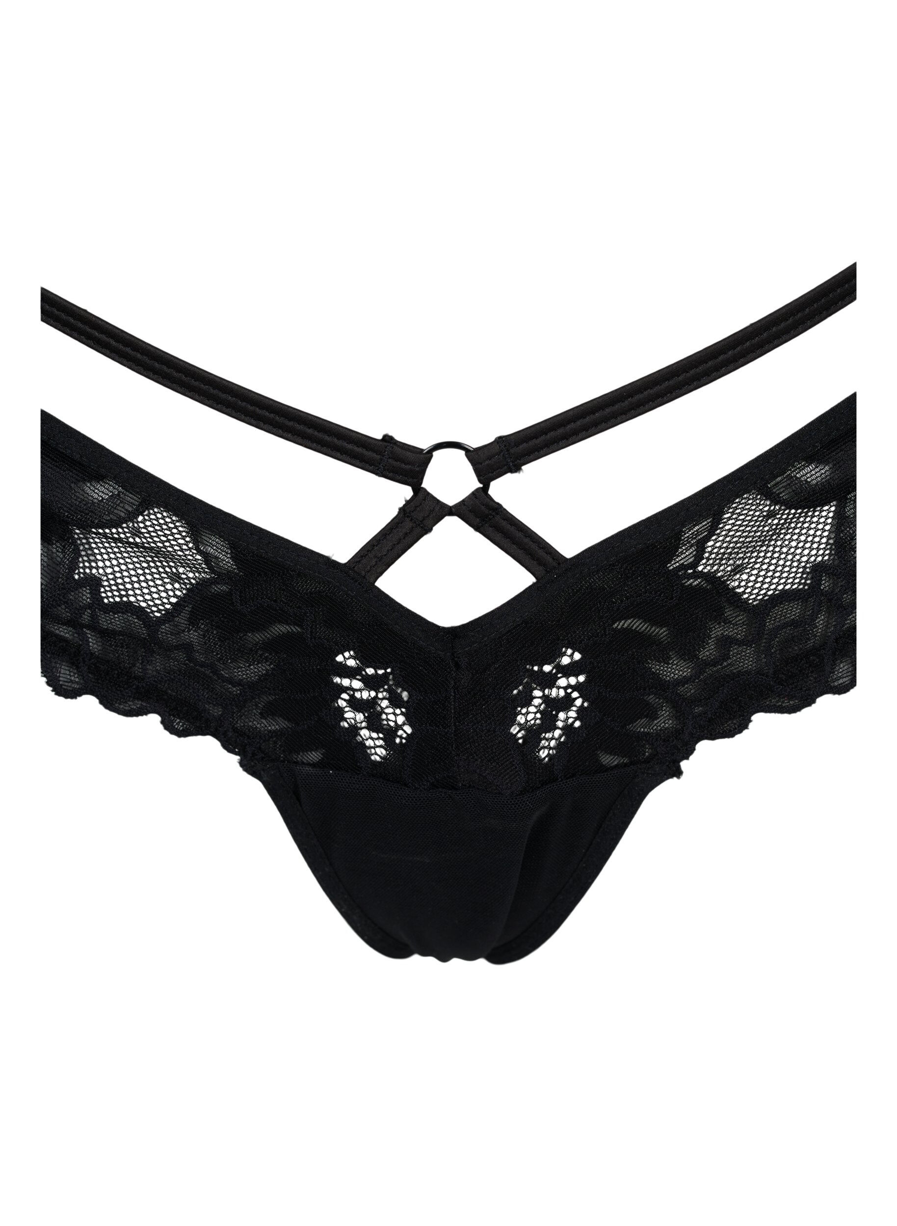 ZizziSpitzen G-String mit Mesh, Black, Packshot image number 2