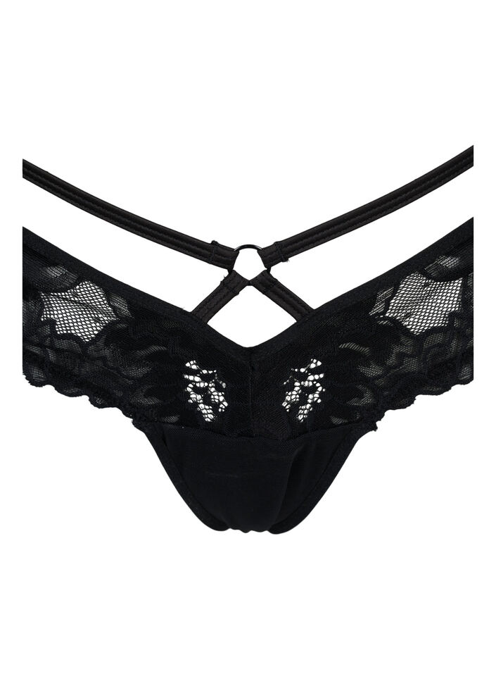 Spitzen G-String mit Mesh, Black, Packshot image number 2