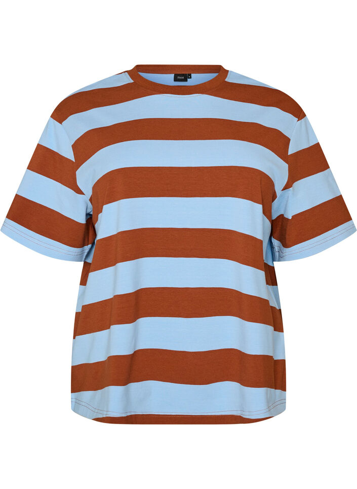 Oversize-T-Shirt mit Streifen und 1/2-&Auml;rmeln, Blau, Packshot image number 0