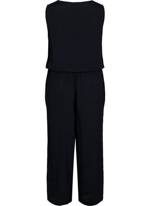 Viskose Jumpsuit mit Knöpfen und Bindeschnüren, Black, Packshot image number 1