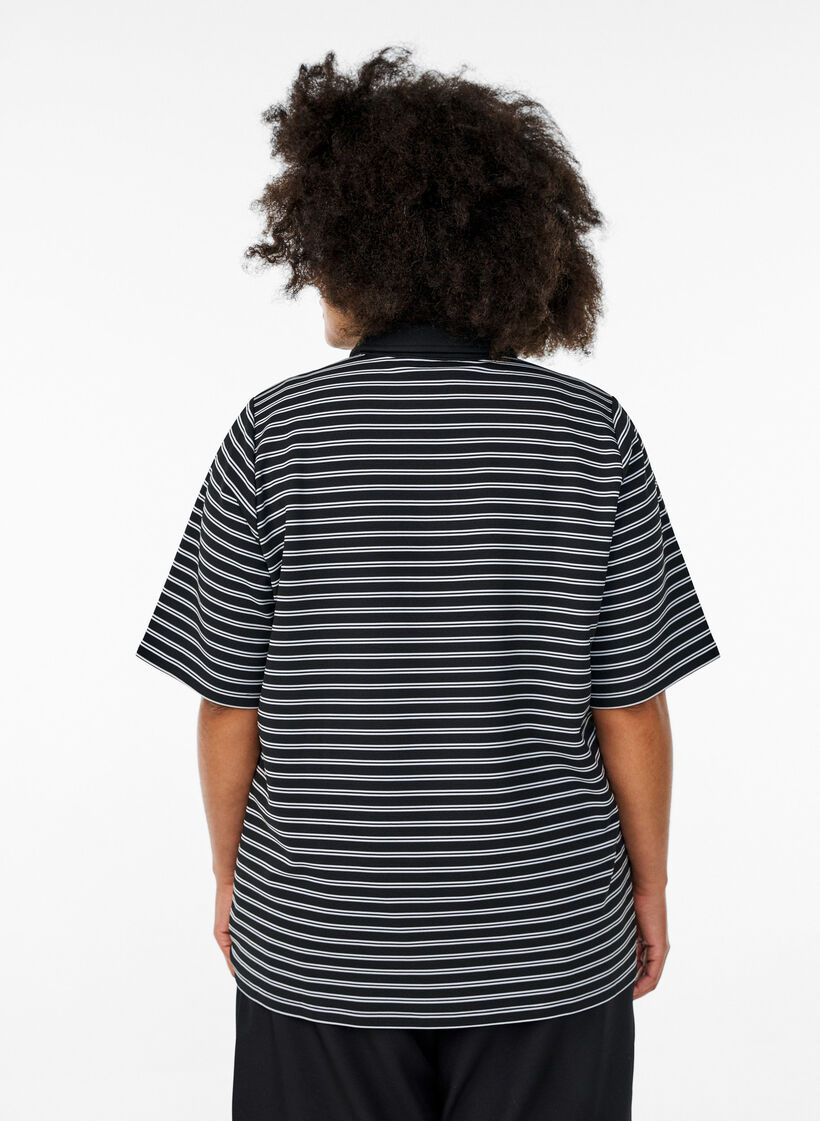 Kurzärmliges Poloshirt mit Streifen und Reißverschluss, Schwarz, Model image number 2