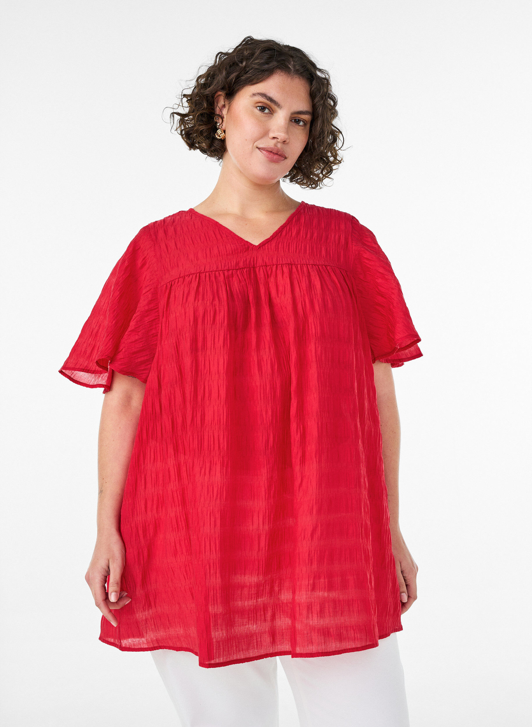 ZizziTunika aus Lyocell mit Flatter&auml;rmeln, Rot, Model image number 0