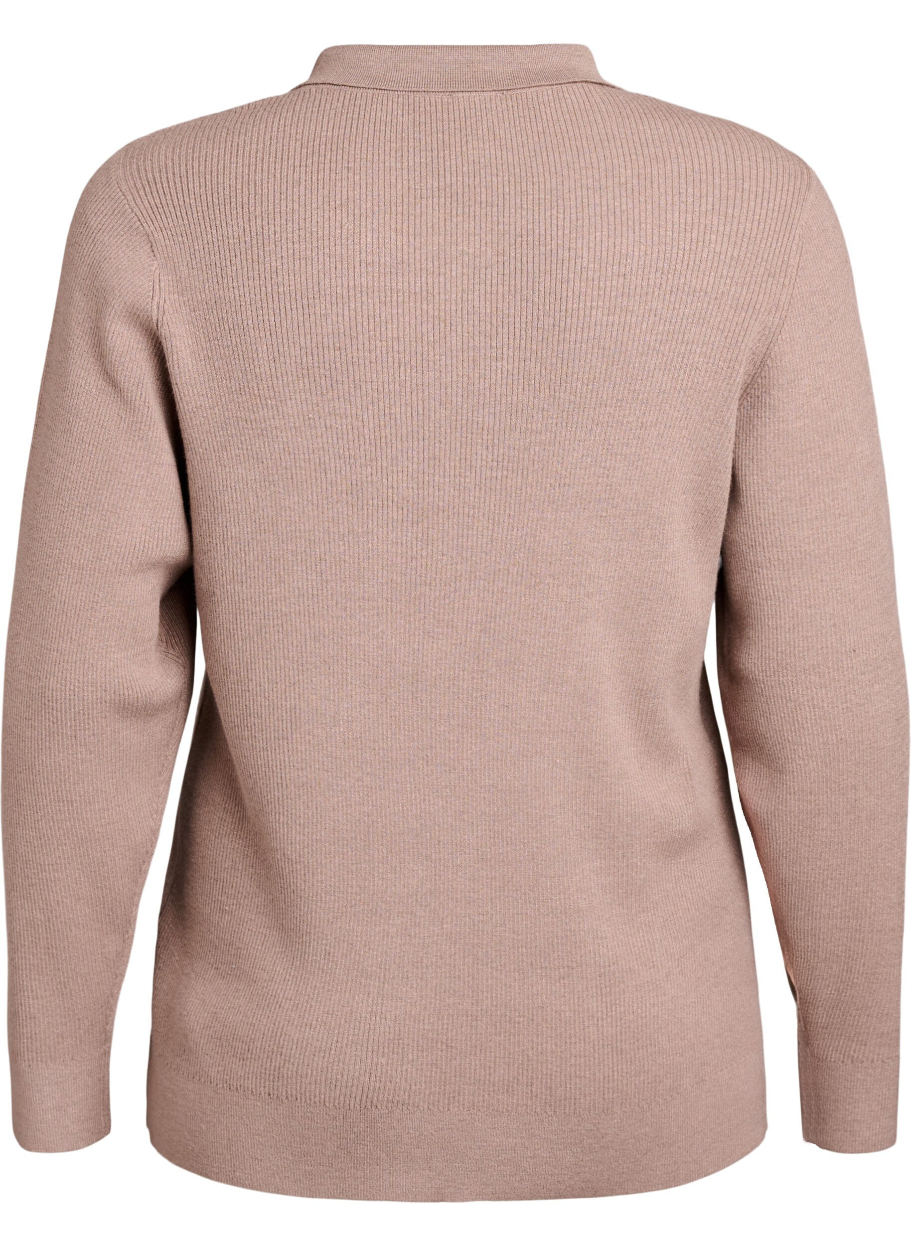 ZizziFeinripp Pullover mit Polokragen und Rei&szlig;verschluss, Beige, Packshot image number 1