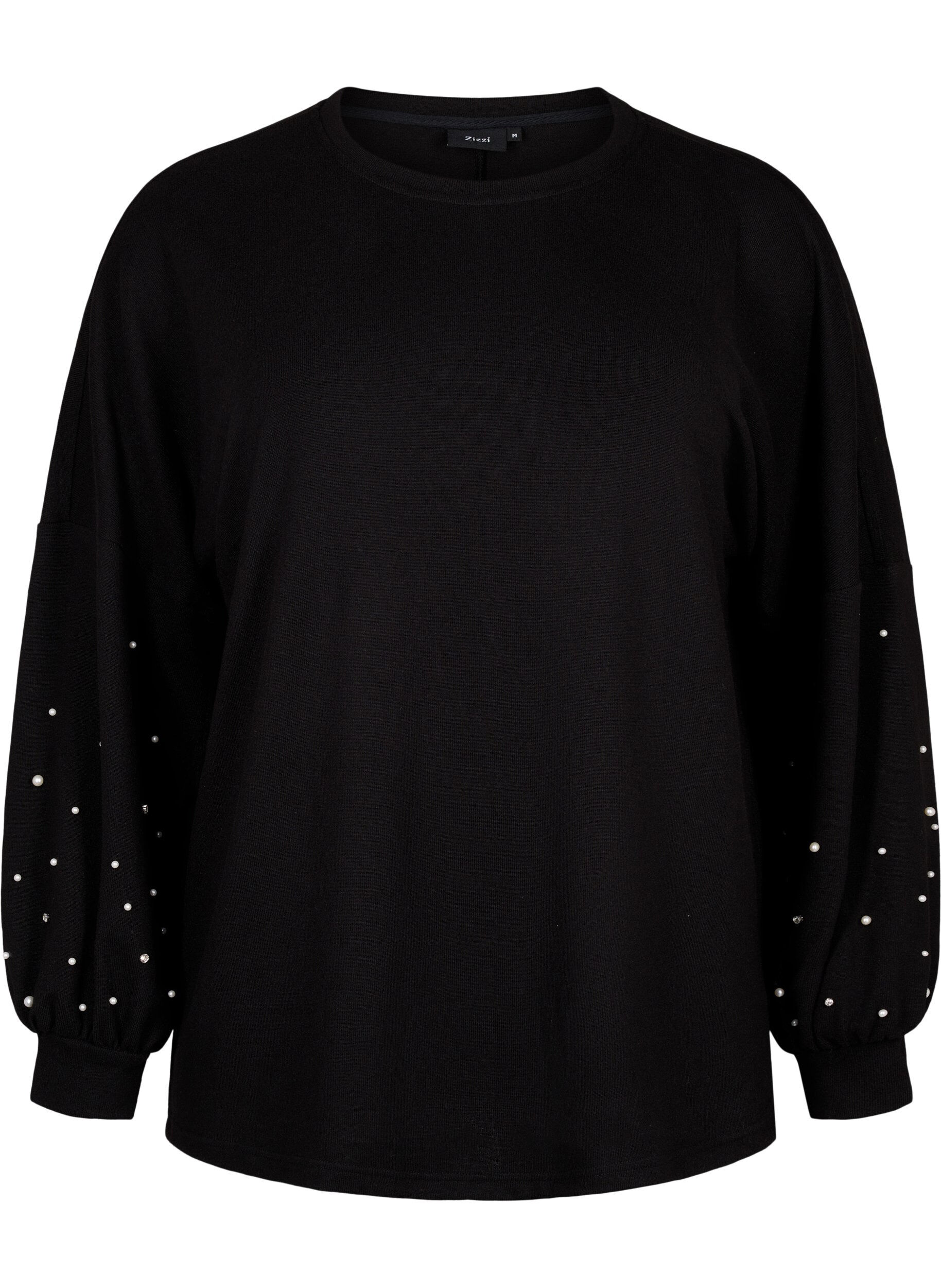 ZizziEinfarbige Bluse mit Perlen, Black, Packshot image number 0