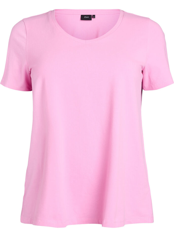 Einfarbiges Basic-T-Shirt aus Baumwolle, Pink, Packshot image number 0