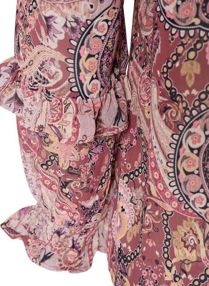 Bluse mit Paisleymuster und R&uuml;schendetails, lila, Packshot image number 3