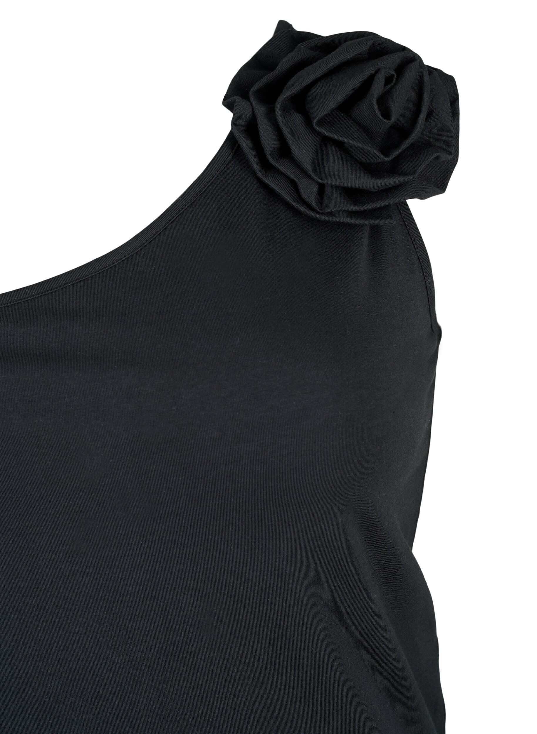 ZizziOne-Shoulder-Top mit Rose, Black, Packshot image number 2