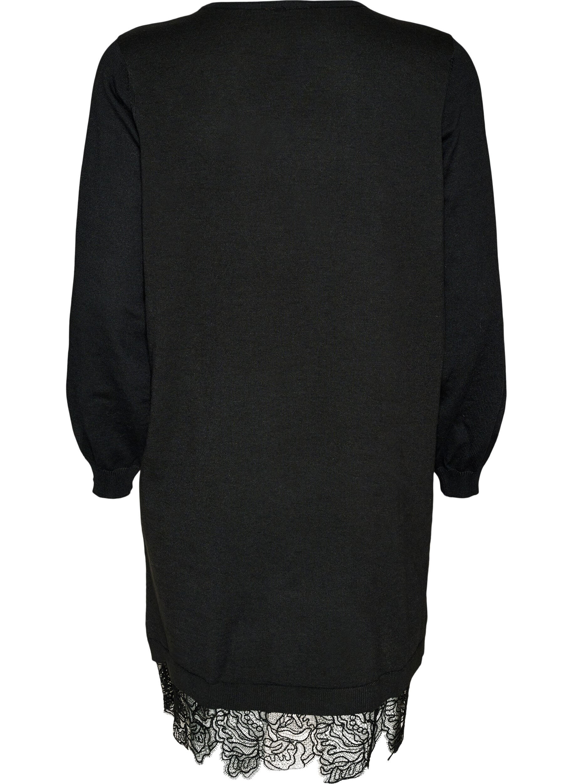 ZizziKurzes Kleid aus Strick mit Spitzensaum, Schwarz, Packshot image number 1
