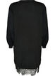 Kurzes Kleid aus Strick mit Spitzensaum, Schwarz, Packshot image number 1