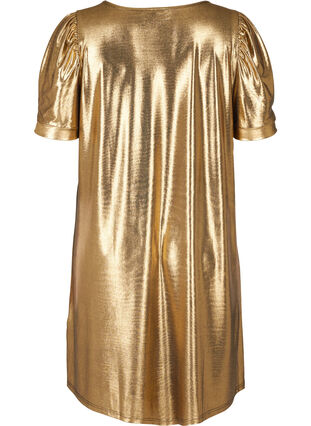 Kleid mit kurzen Puffärmeln und A-Linie, Gold, Packshot image number 1