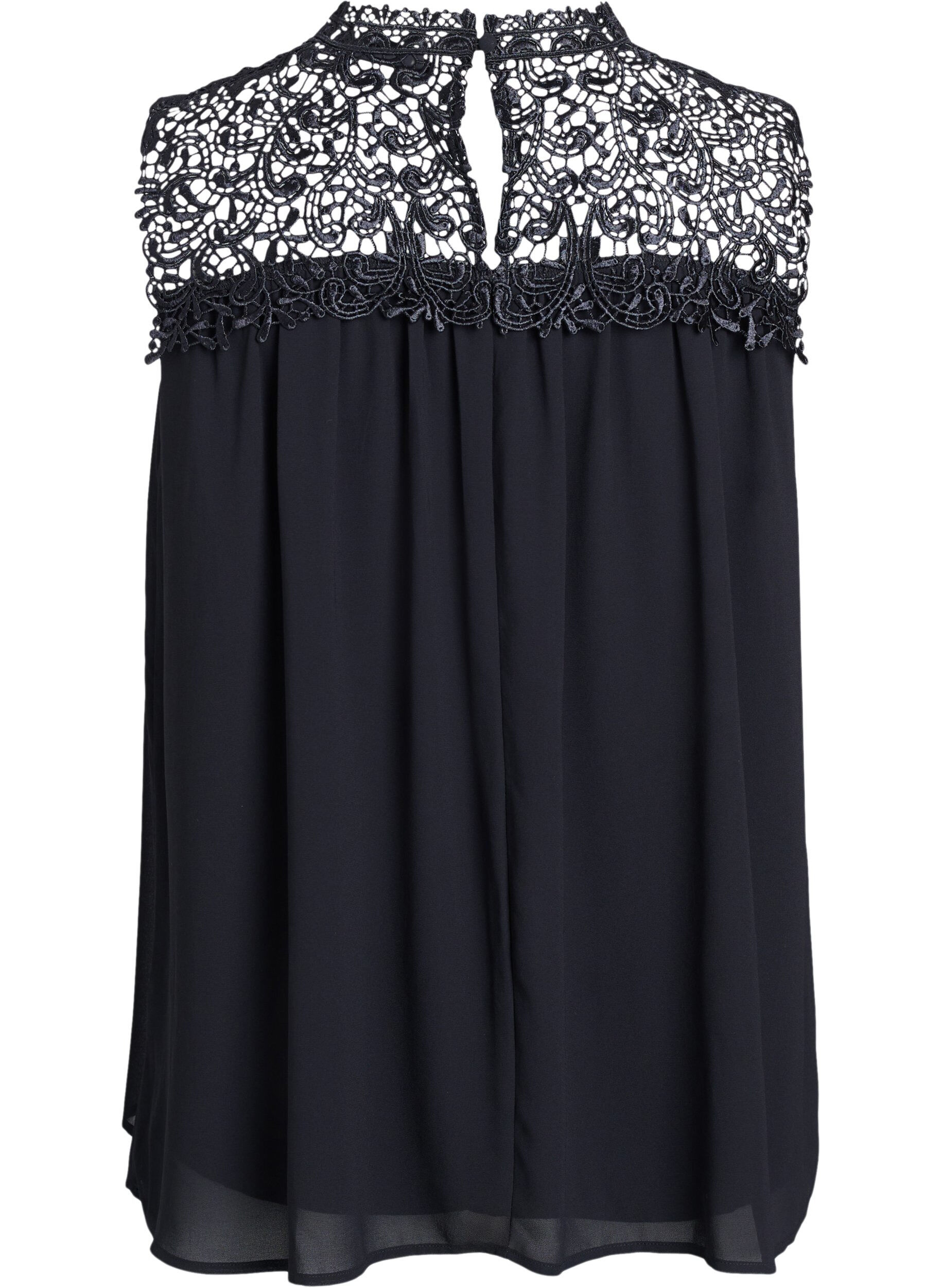 Zizzi&Auml;rmelloses Party-Top mit H&auml;kelarbeit, Schwarz, Packshot image number 1