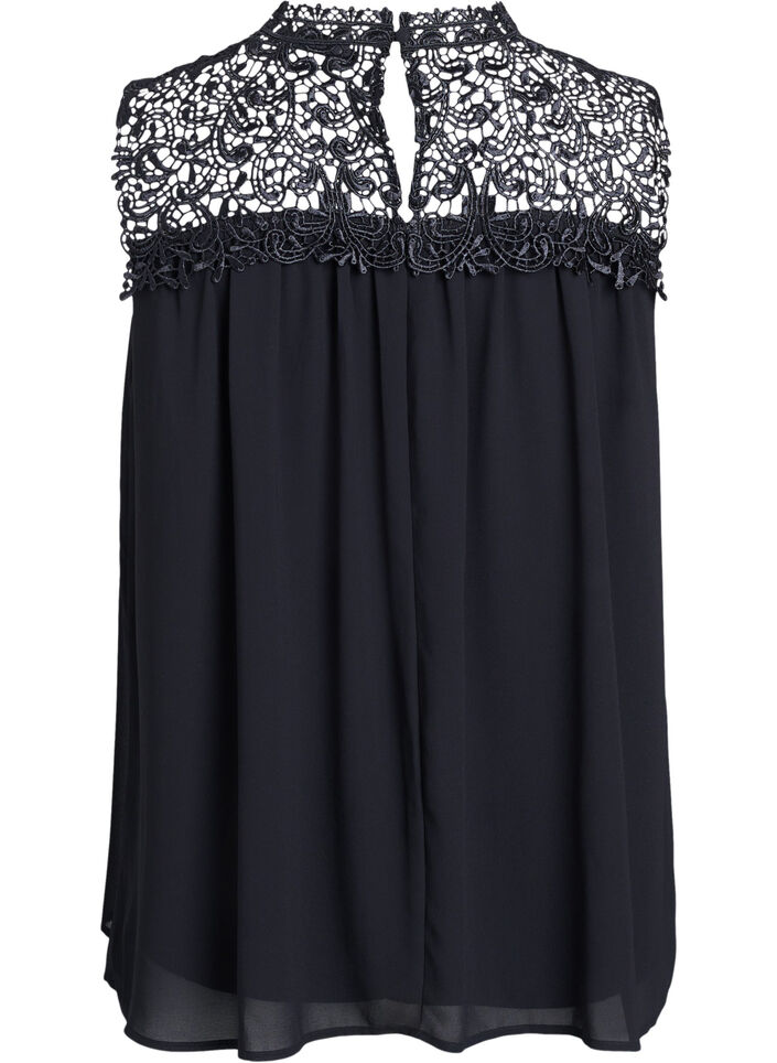 Ärmelloses Party-Top mit Häkelarbeit, Schwarz, Packshot image number 1
