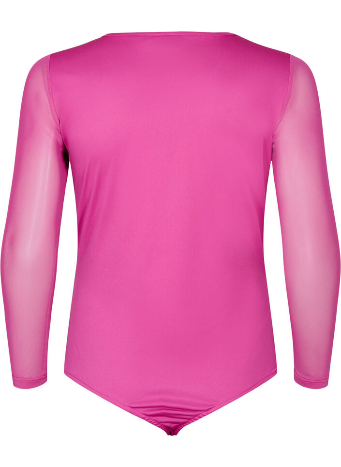 Bodystocking mit Spitze und Mesh, Fuchsia Red, Packshot image number 1