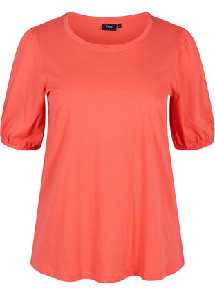 T-Shirt aus Baumwolle mit Ärmeln in Ellbogenlänge, Hot Coral, Packshot image number 0