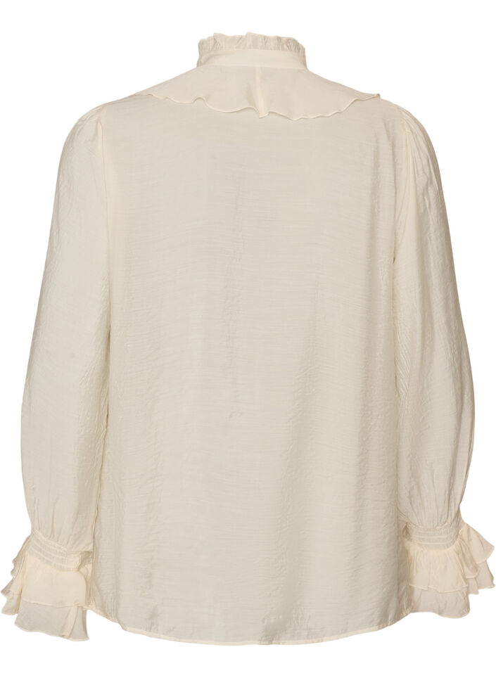 Viskosebluse mit R&uuml;schen und langen &Auml;rmeln, Vanille, Packshot image number 1